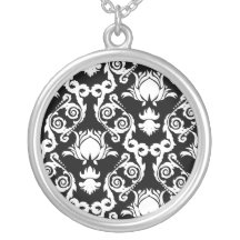White on Black Tulip Damask Custom Necklace