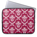 White on Red Damask Pattern Laptop Sleeves