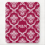 White on Red Damask Pattern Mousepads