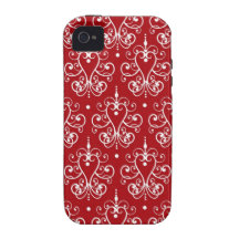 white on red swirl chandelier heart damask Case-Mate iPhone 4 case