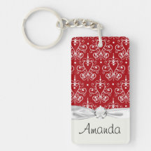 white on red swirl chandelier heart damask rectangle acrylic key chains