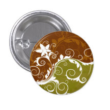 White Orange Rust Floral Grunge Button