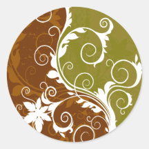 White Orange Rust Floral Grunge Round Stickers
