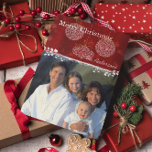 White Ornaments Family Christmas Photo Postcard