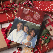 White Ornaments Family Christmas Photo Postcard