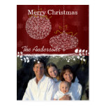 White Ornaments Family Christmas Photo Postcard