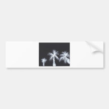 White Palm Trees on Black Background Bumper Stickers