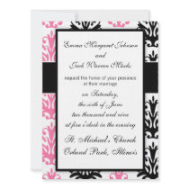 white pink and black chic damask design custom invitations
