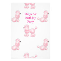 White Pink Poodle 1st Birthday Party Custom Invitation