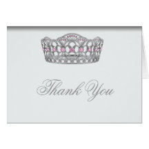 White Pink Princess Tiara Princess Thank You Greeting Card