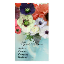 WHITE PINK RED ROSES AND ANEMONE FLOWERS MONOGRAM BUSINESS CARD TEMPLATE