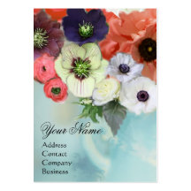 WHITE PINK RED ROSES AND ANEMONE FLOWERS MONOGRAM BUSINESS CARD TEMPLATE