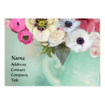 WHITE PINK ROSES AND ANEMONE FLOWERS BUSINESS CARD TEMPLATE