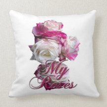White & Pink Roses Throw Pillow
