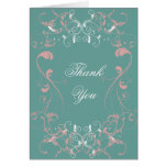 White & Pink Swirls on Teal Wedding Cards