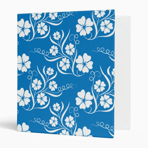 White Plumeria on Blue Pattern Vinyl Binder