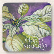 White Poinsettia Pastel Art Coasters