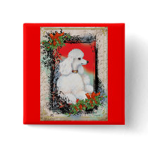 White Poodle Christmas Vintage Style Button Pin