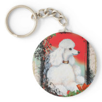 White Poodle Christmas Vintage Style Keychain
