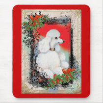 White Poodle Christmas Vintage Style Mousepad