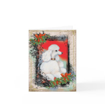 White Poodle Christmas Vintage Style Print Card