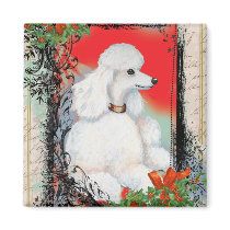 White Poodle Christmas Vintage Style Print Magnet