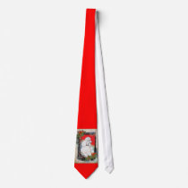 White Poodle Christmas Vintage Style Print Tie