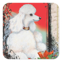 White Poodle Christmas Vintage Style Stickers Tags