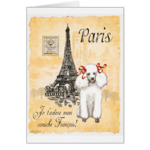 White Poodle Eiffel Tower Vintage Style Print Greeting Cards
