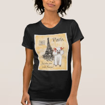 White Poodle Eiffel Tower Vintage Style Print T Shirts