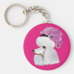 White Poodle in a Feather Hat Key Chains