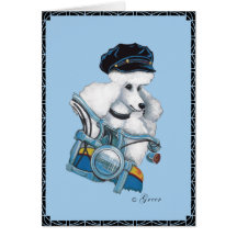 White Poodle on a Harley Motorcycle Greeting Card