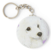 White Poodle Portrait Key Chain