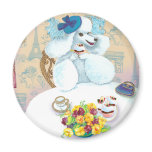 White Poodle Tea Party Fridge Magnet