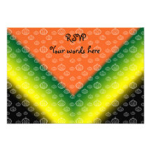 White pumpkin pattern on orange black green yellow invitations