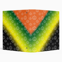 White pumpkin pattern on orange black yellow green 3 ring binder