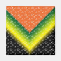 White pumpkin pattern on orange black yellow green fridge magnet
