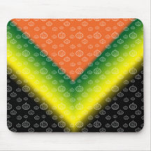 White pumpkin pattern on orange black yellow green mouse pad