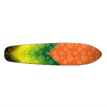 White pumpkin pattern on orange black yellow green skate board