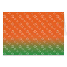 White pumpkin pattern on orange green fade greeting cards