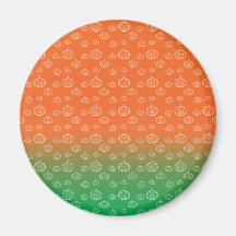 White pumpkin pattern on orange green fade refrigerator magnet