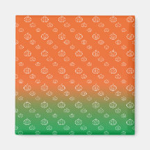 White pumpkin pattern on orange green fade refrigerator magnet