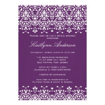 White & Purple Damask Bridal Shower Invitation