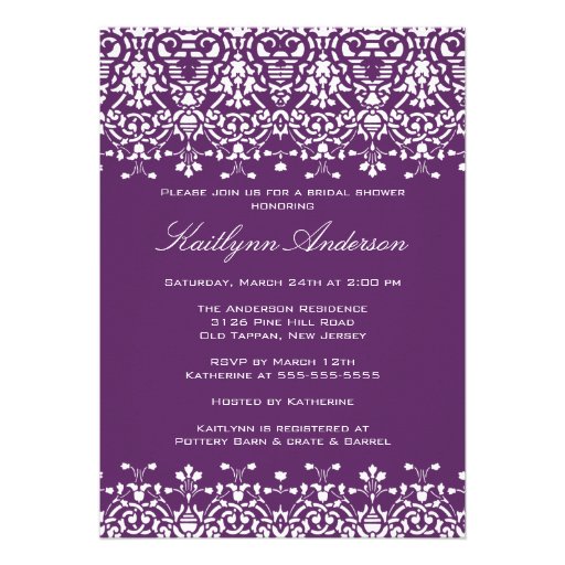 White & Purple Damask Bridal Shower Invitation