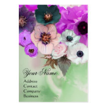 WHITE PURPLE ROSES AND ANEMONE FLOWERS MONOGRAM BUSINESS CARD TEMPLATES