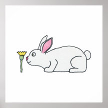 White Rabbit and Flower. Print