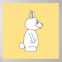 White Rabbit on Yellow Background. Poster
