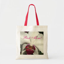 White Raspberry Orchid "Best Mom" Canvas Bags