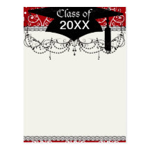 white red swirl chandelier heart damask graduation postcard