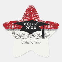 white red swirl chandelier heart damask graduation sticker